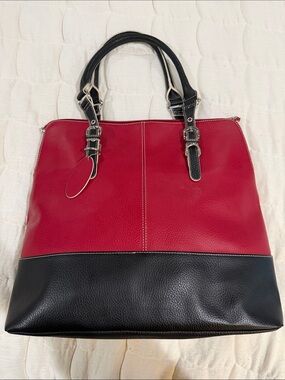 Wilsons Leather Red and Black Leather Tote